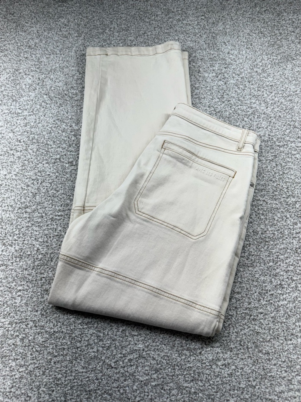 Women's Avec Les Filles Beige‎ White Mid-Rise Stretch Denim Cargo Pants Size 30